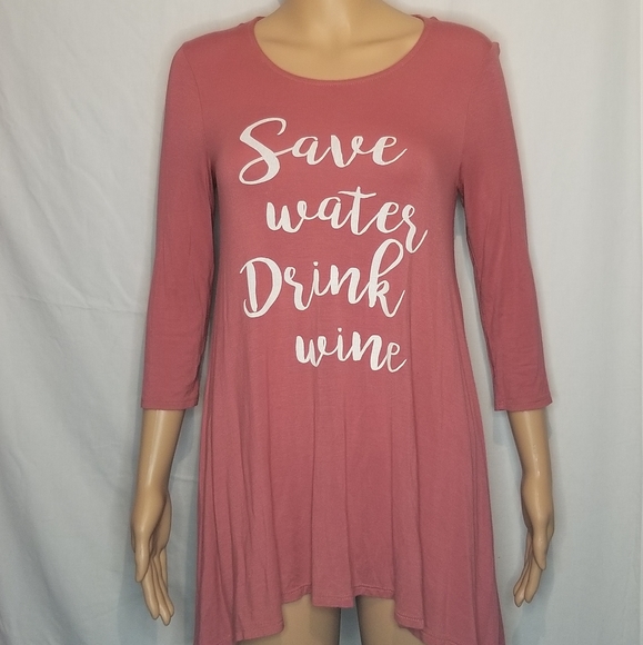 BLVD Tops - BLVD Save Water Drink Wine 3/4 Long Sleeve Top